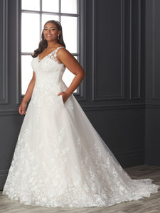 Lace And Sequin Tulle A-Line Gown In Ivory Almond