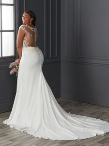 Crystal Hand-Beaded And Crepe Trumpet Gown In Ivory Crystal Nude