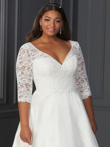Lace And Mikado A-Line Gown In Ivory