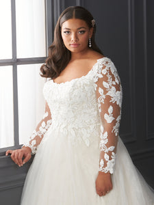 Lace And Sparkle Tulle Ball Gown With Detachable Sleeves In Ivory Rumpink Nude Silver
