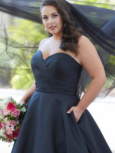Strapless Mikado A-Line Gown With Cathedral Train In Black