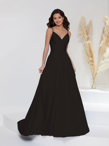 Pleated A-Line Gown With Lace-Up Back In Black