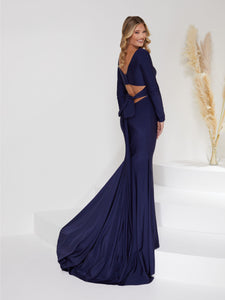 Sheath Gown With Open Back In Navy