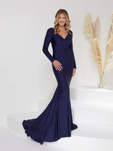 Sheath Gown With Open Back In Navy