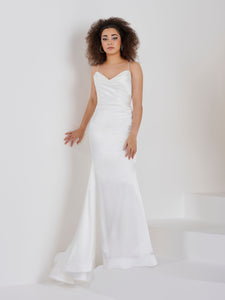 Cowl Neck Sheath Gown In Ivory