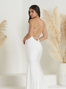 Cowl Neck Sheath Gown In Ivory