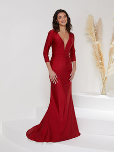 Plunging V-Neck Sheath Halter Gown With Open Back In Red