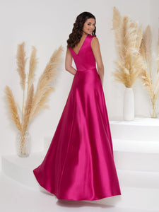 Pleated A-Line Gown With Sweep Train In Hot Pink