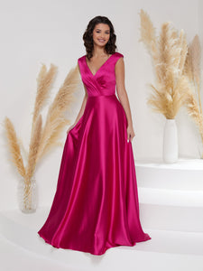 Pleated A-Line Gown With Sweep Train In Hot Pink