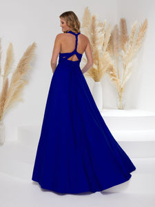 Tie Panel A-Line Gown In Electric Blue