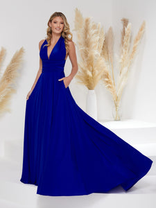 Tie Panel A-Line Gown In Electric Blue
