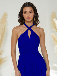 Tie Panel A-Line Gown In Electric Blue