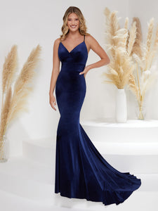 Velvet A-Line Gown In Navy