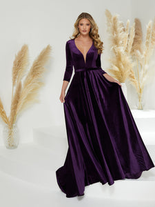 Plunging V-Neckline Sheath Gown With Open Back In Amethyst