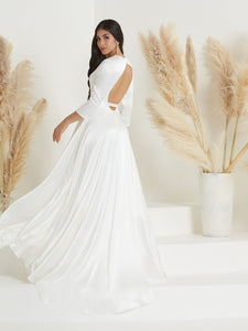 Plunging V-Neckline Sheath Gown With Open Back In Ivory