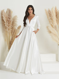Plunging V-Neckline Sheath Gown With Open Back In Ivory