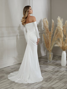 Off-The-Shoulder Sheath Gown In Ivory