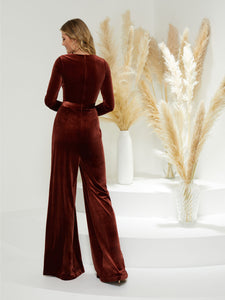 Flared-Leg Jumpsuit In Burnt Cedar