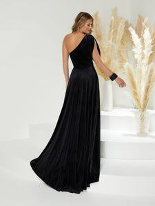 Asymmetrical Neckline Illusion A-Line Gown In Black