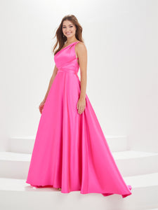 Asymmetrical Neckline A-Line Gown With Pockets In Hot Pink