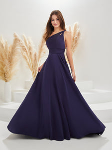 Asymmetrical Neckline A-Line Gown With Pockets In Navy