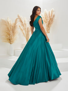 Pleated A-Line Gown In Bright Teal