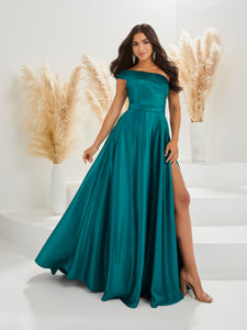 Pleated A-Line Gown In Bright Teal