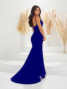 Scoop Neck Pleated Sheath Gown In Electric Blue